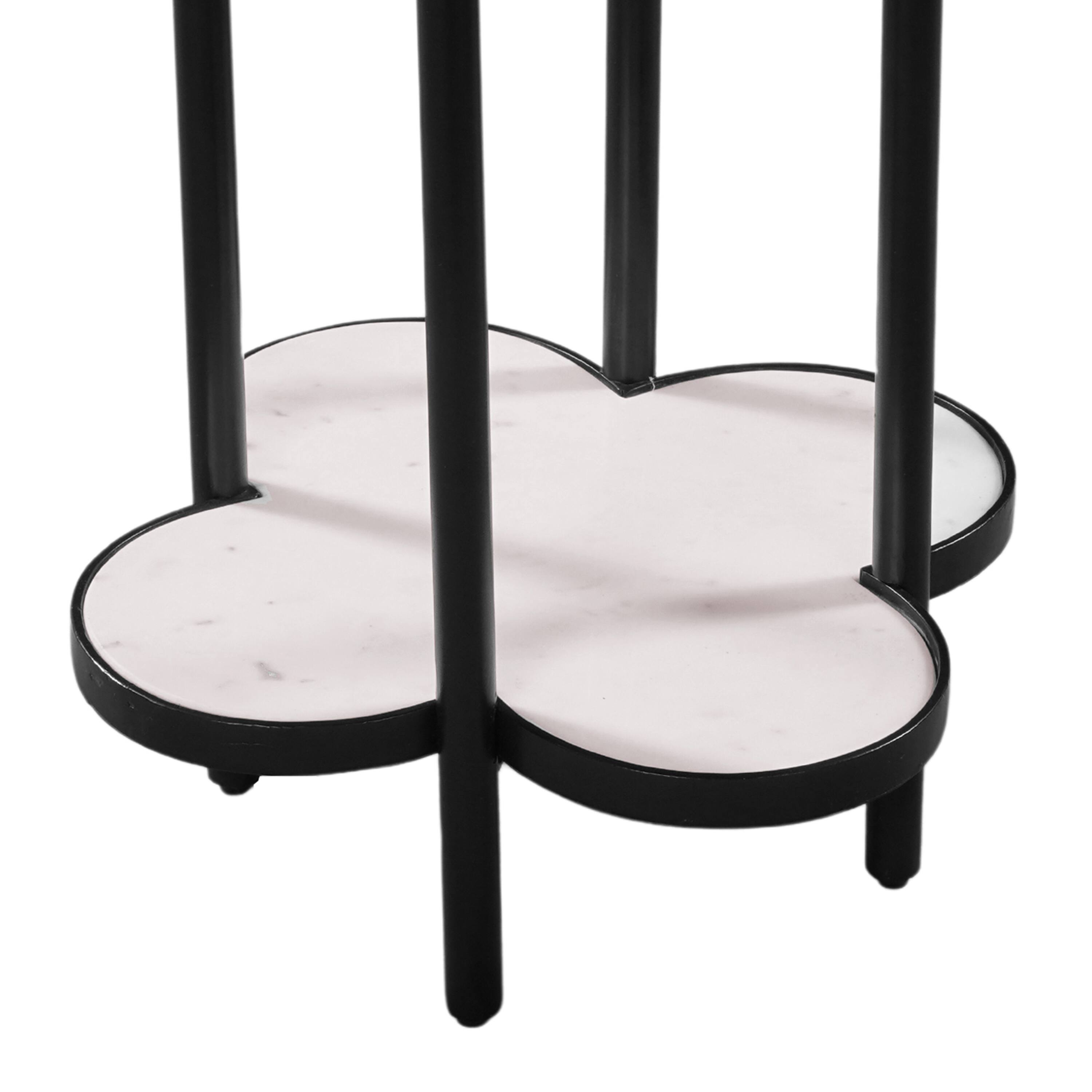 Alt View 3. Manhattan Lane - Chloe Side End Table, White Genuine Marble Clover Shape Top With Black Iron Frame - Black, White.