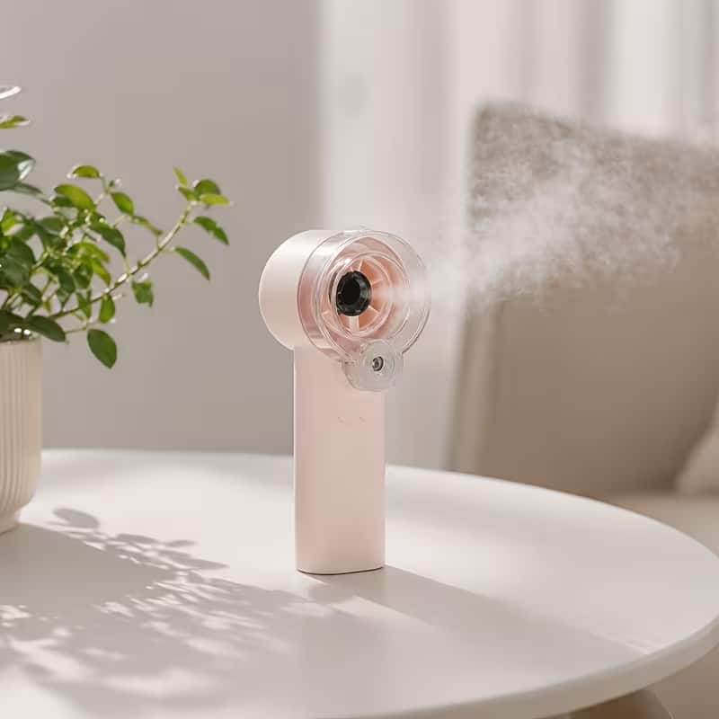 Oumilen - Handheld Misting Personal Fan, 3-Speed Rechargeable Mist Fan 2.04x2.04x6.02in, for Outdoor Travel - Pink