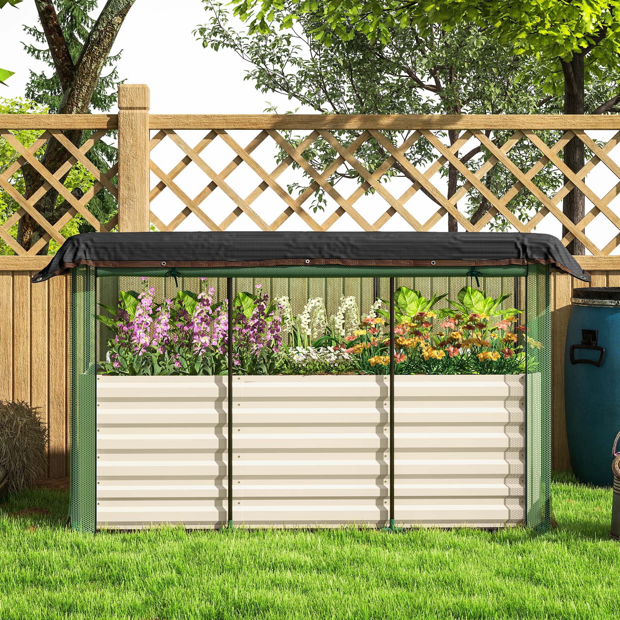 Alt View 8. Outsunny - 5.9 x 2 x 1.9 ft Galvanized Raised Garden Bed with Crop Cage Plant Protection Net and Shade Cloth Roof - Beige.