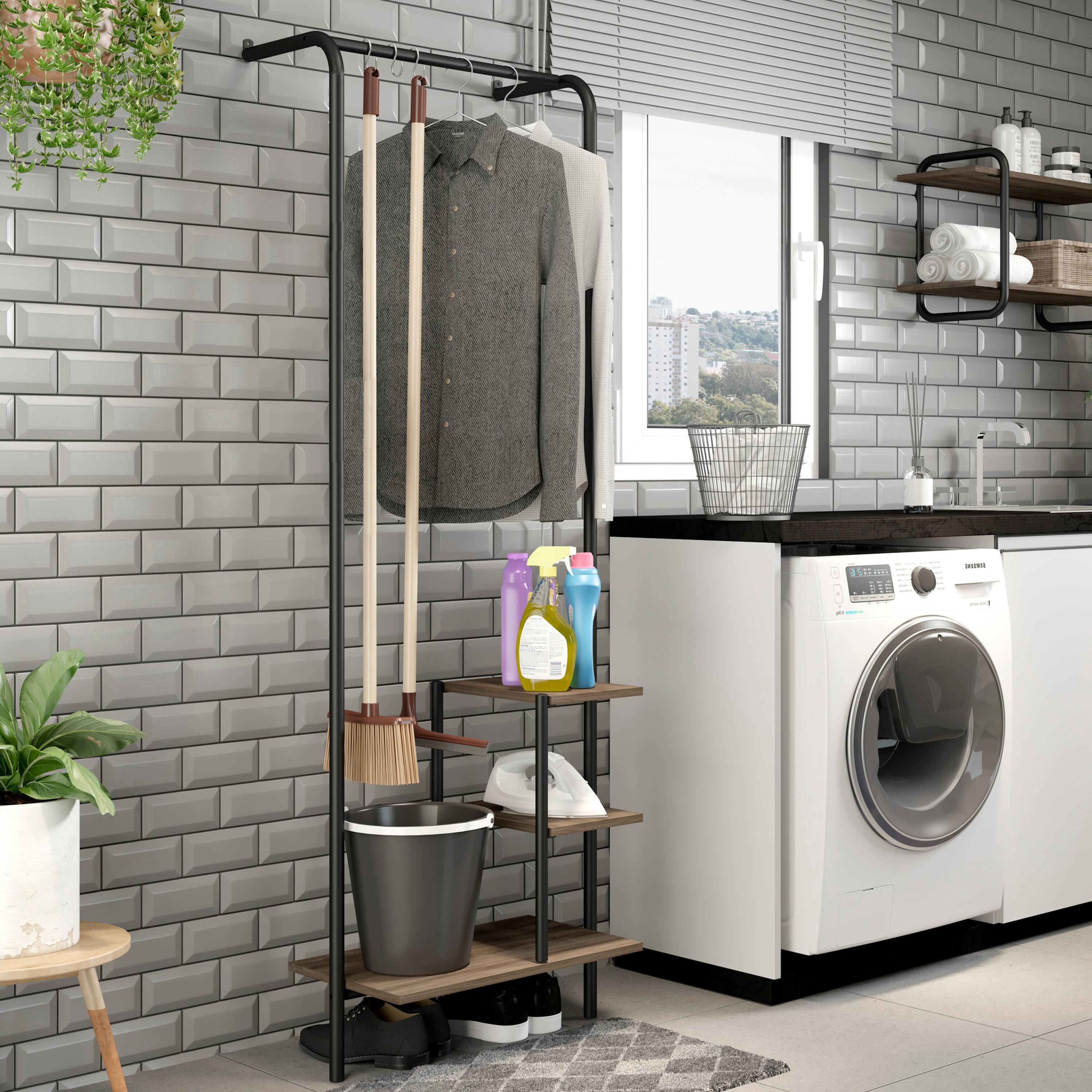 Alt View 2. Sunnydaze - Wall-Mounted MDP 3-Shelf Storage Rack - 67 in - Black.