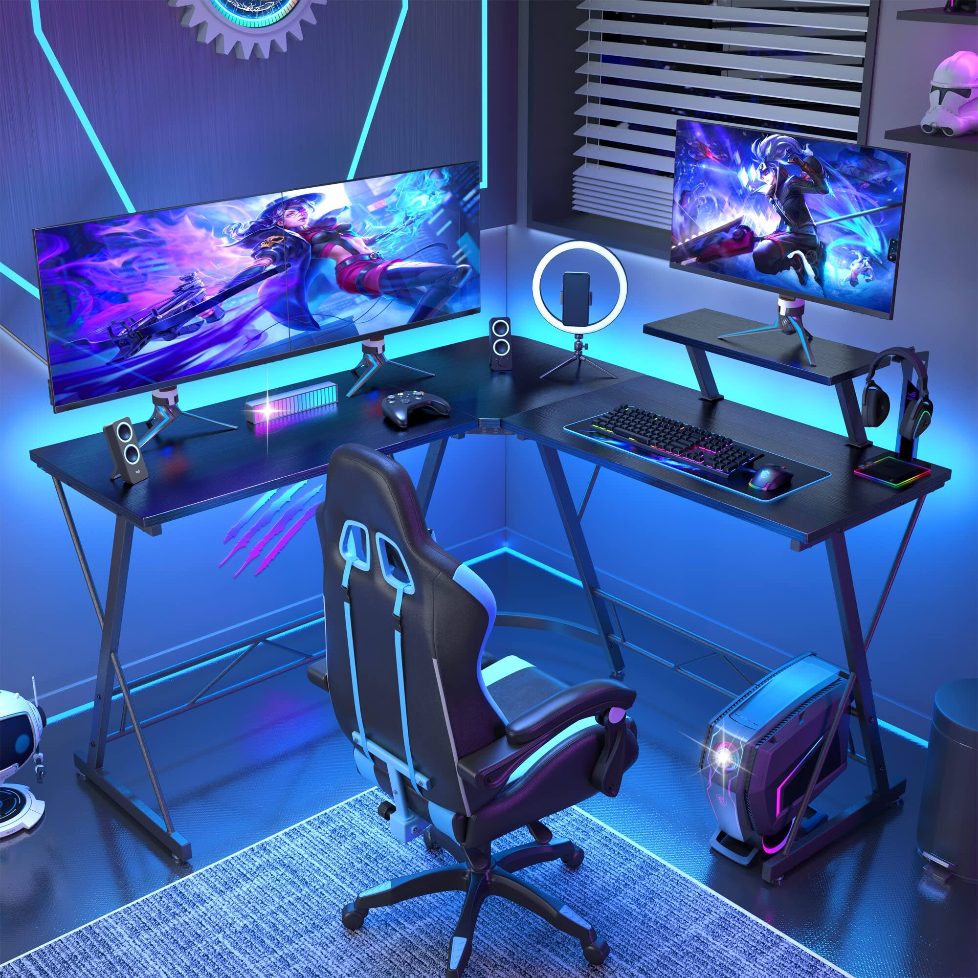 Alt View 3. COQOOL - Gaming Desk Corner Computer Desk, Home Office Desks Writing Workstation with Large Monitor Stand  51 Inch - Black.