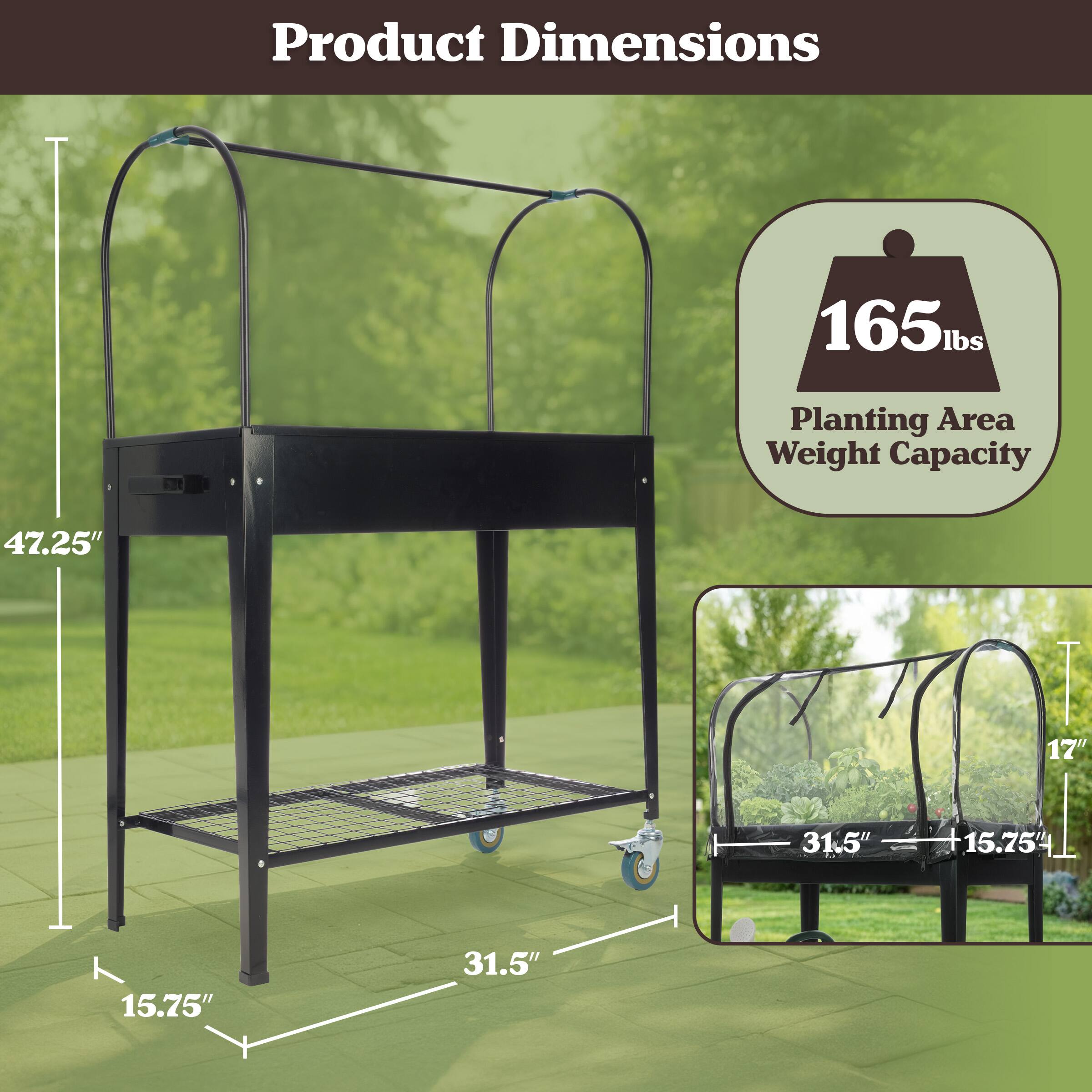 Product Dimensions: 47.25" x 17" x 31.5"  
Planting Area Weight Capacity: 165 lbs