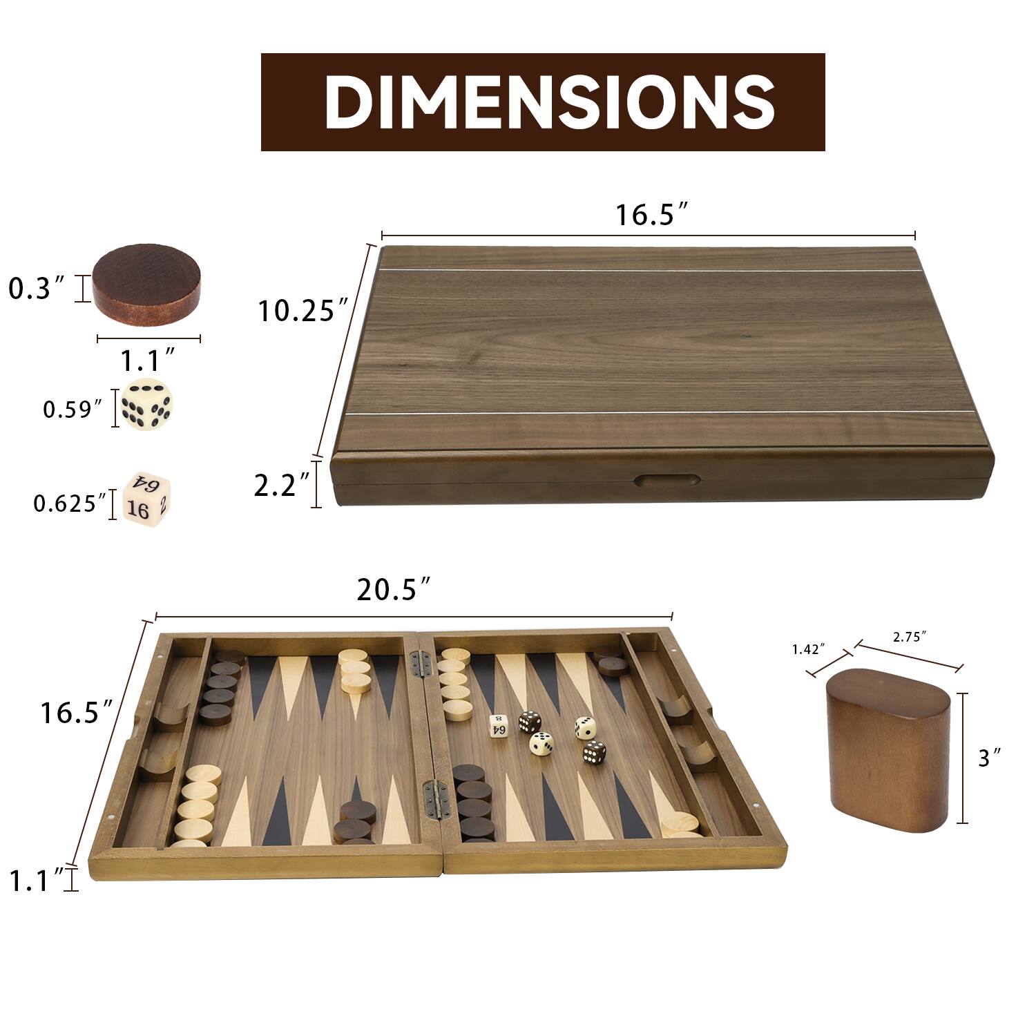 DIMENSIONS

16.5"
10.25"
20.5"
1.42"
2.75"
16.5"
1.1"
0.3"
0.59"
0.625"
3"