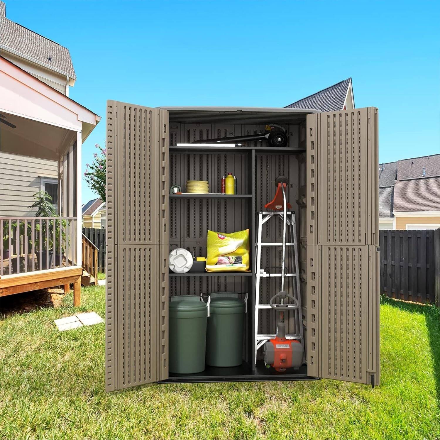 Alt View 4. Mondawe - 260 Gallons HDPE Double-Panel Weatherproof Outdoor Storage Shed - Brown.