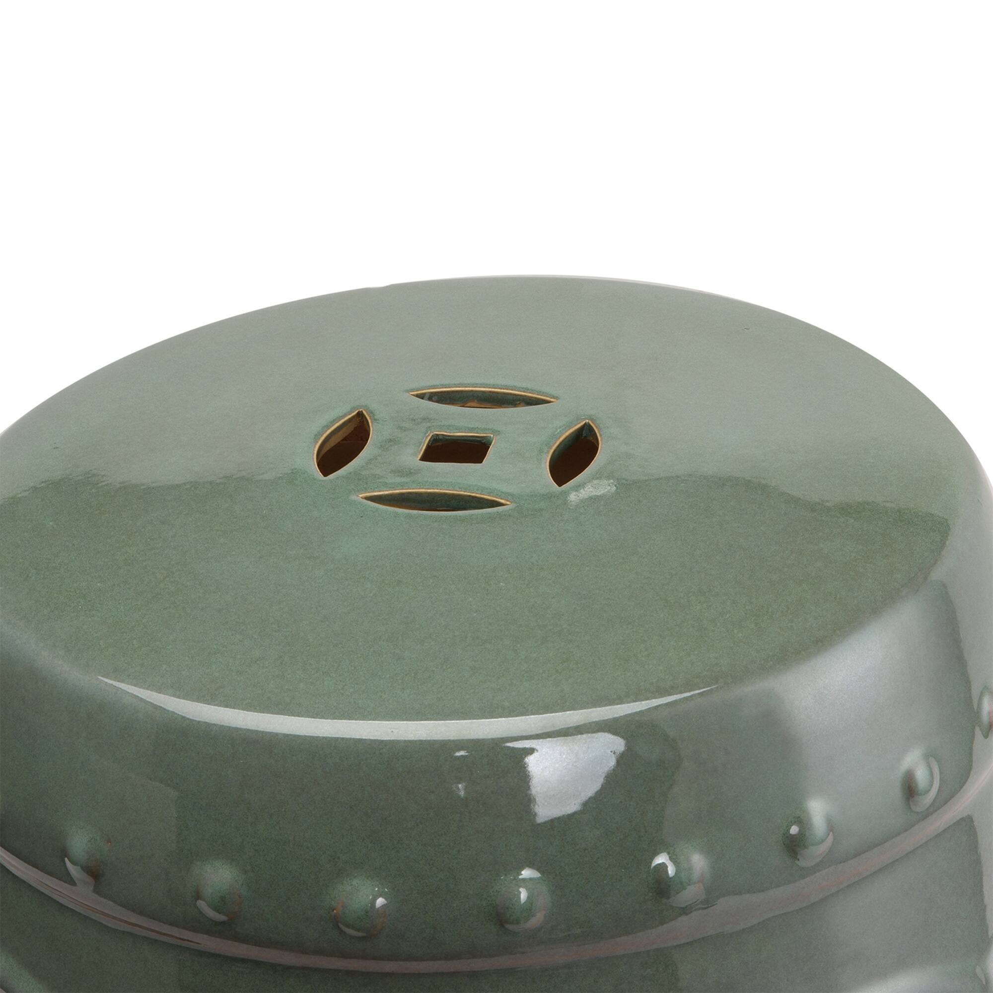 Alt View 8. Outsunny - x 17" Ceramic Garden Stool with Double-Coin Knotted Ring Design - Green.