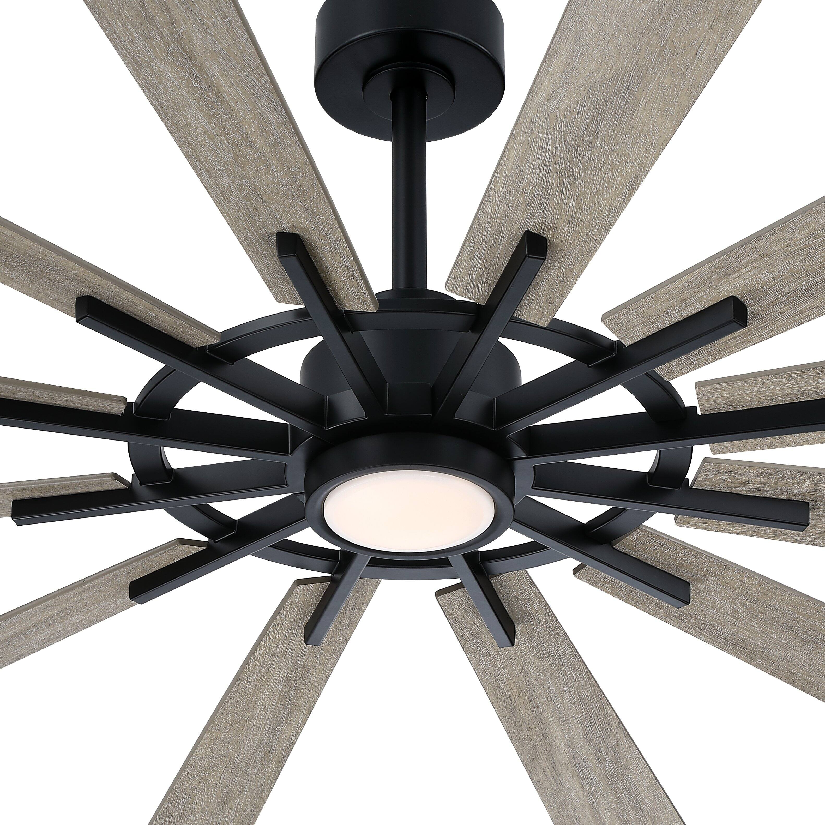 Alt View 7. Parrot Uncle - 72" Large Farmhouse 12-Blade Windmill Ceiling Fan with Dimmable LED Light and 6-Speed Remote - Black.