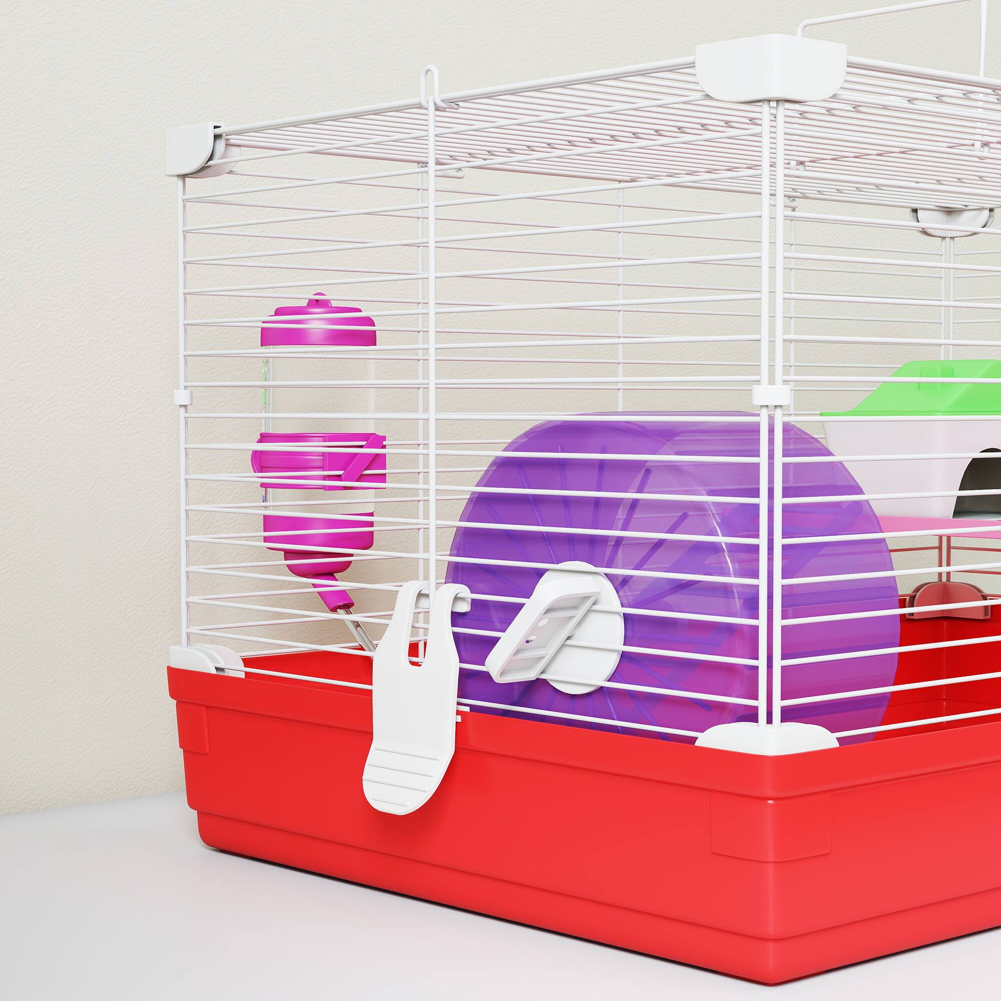 Alt View 8. Pawhut - 18.5" Hamster Cage with Exercise Wheel and Water Bottle, Dish, Rat House and Habitat 2-Story Design.