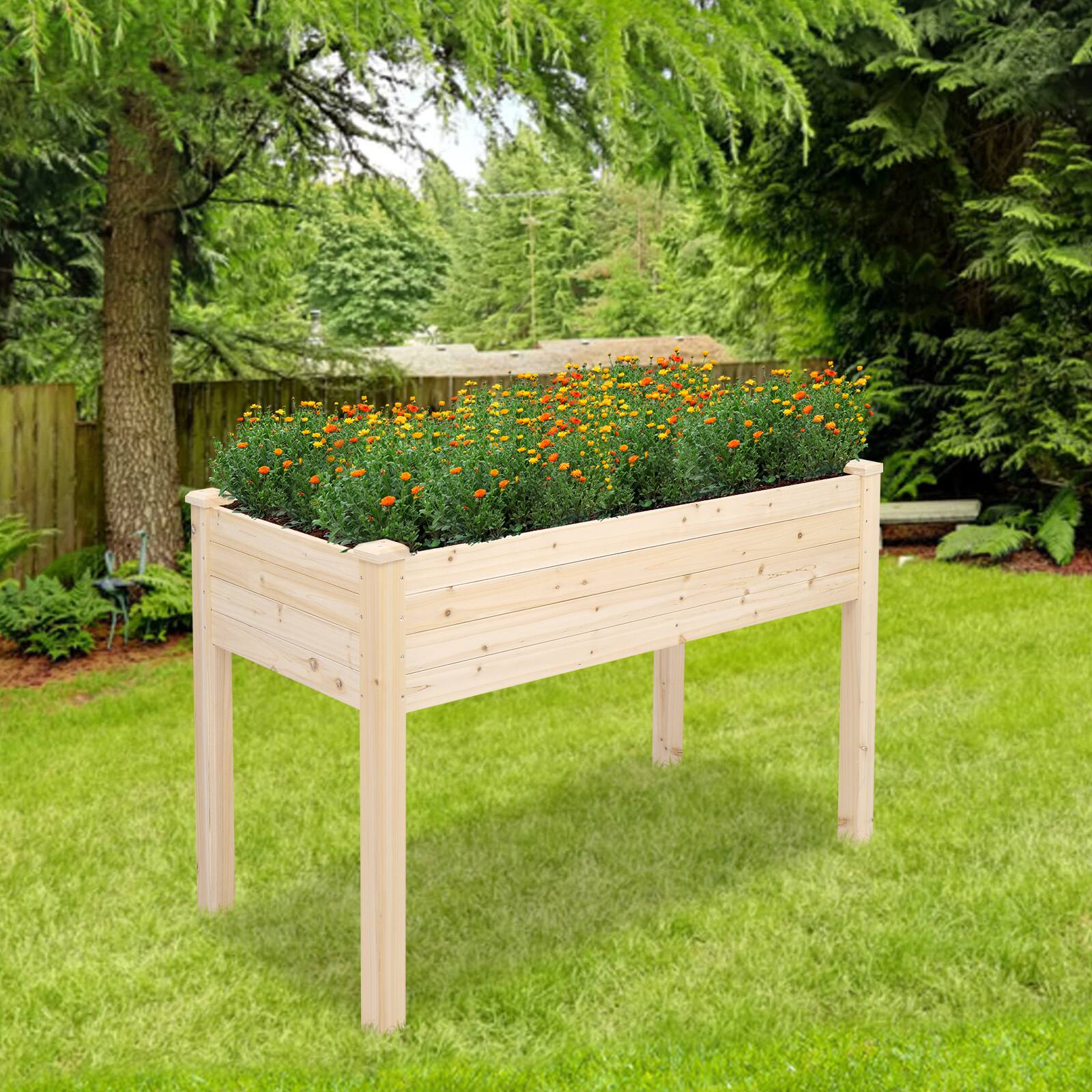 Alt View 3. Winado - Raised Garden Bed, 48x23x30 Inch Elevated Wooden Planter Box with Legs, Natural Wood Standing Growing Bed for Herbs Flow.