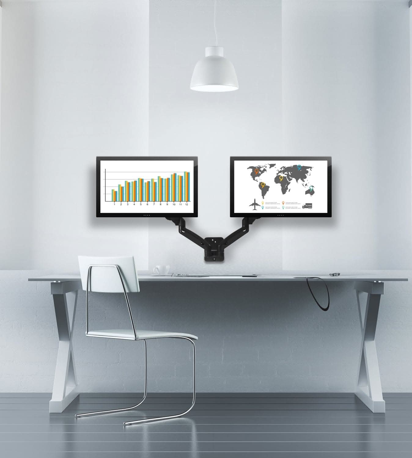 Angle. Mount-It! - Dual Arm Monitor Wall Mount for 13"-27" Screens, Full Motion, Black - Black.