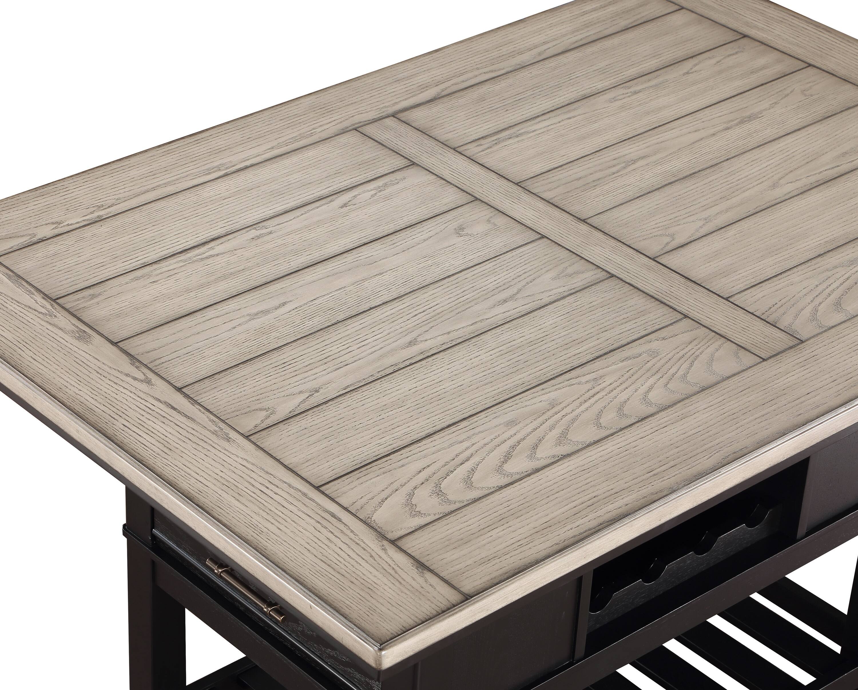 Angle. TinyHomie - 1pc Counter Height Table with Storage Drawers Shelves Wine Rack Tow-Tone Dark Gray Brown Finish.