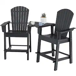 Gymax - 2PCS HDPE Tall Adirondack Chair Barstools Connecting Tray Yard Footstool - Black