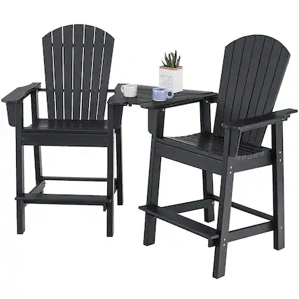 Front. Gymax - Gymax 2PCS HDPE Tall Adirondack Chair Barstools Connecting Tray Yard Footstool Black - Black.