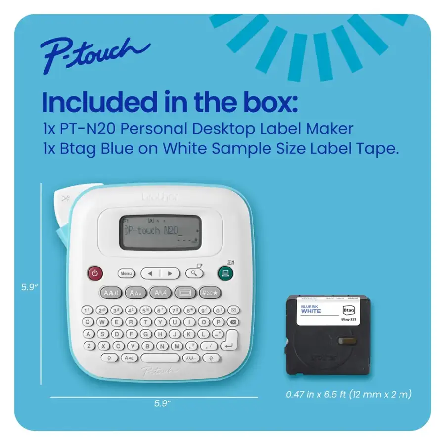 Brother P touch PT N20 Personal Desktop Label Maker with Btag Tape ...