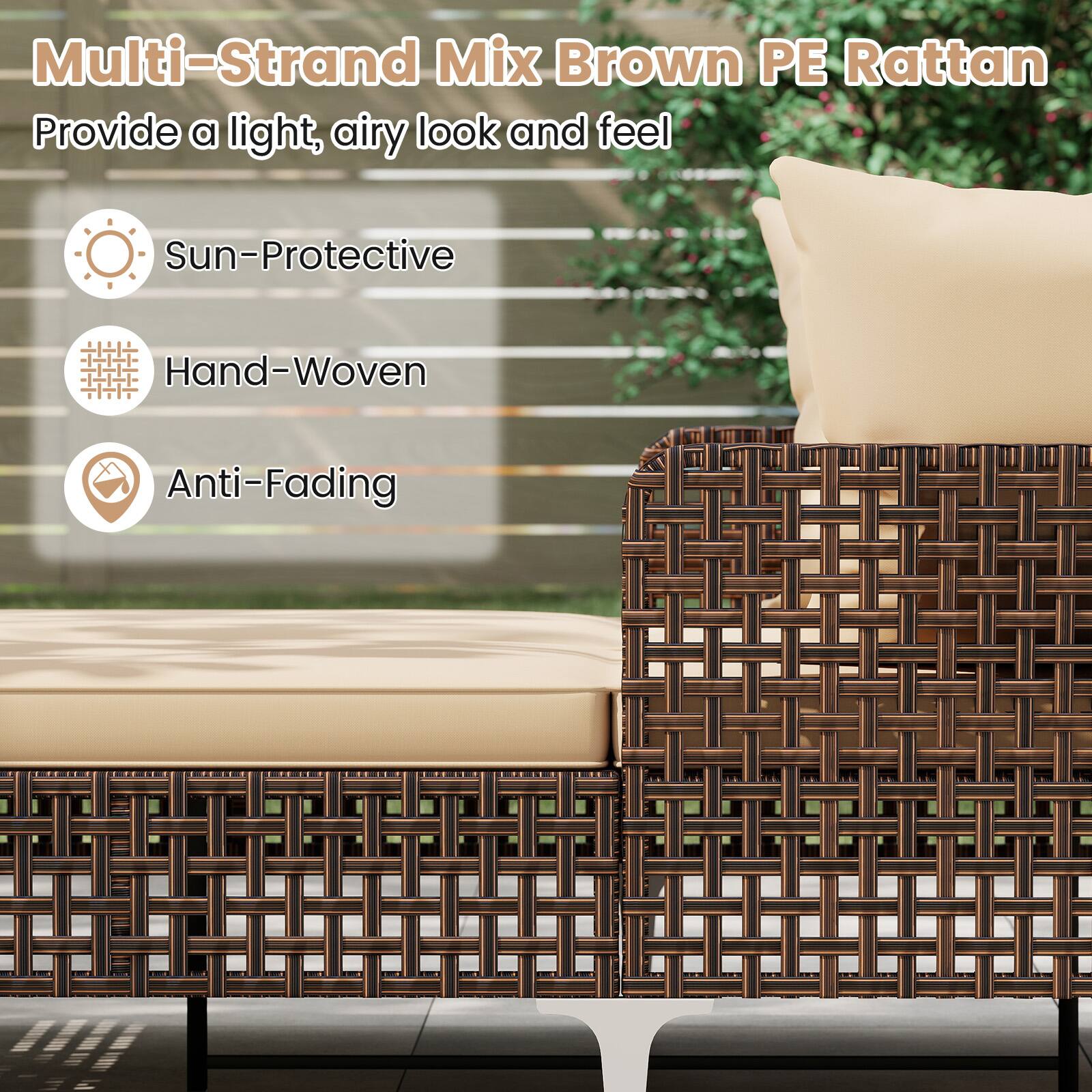 Multi-Strand Mix Brown PE Rattan  
Provide a light, airy look and feel  

- Sun-Protective  
- Hand-Woven  
- Anti-Fading