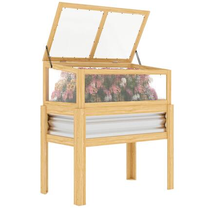 Front. Outsunny - Wooden Raised Garden Bed with Detachable Greenhouse Top, Raised Garden Bed with Legs and Bed Liner.