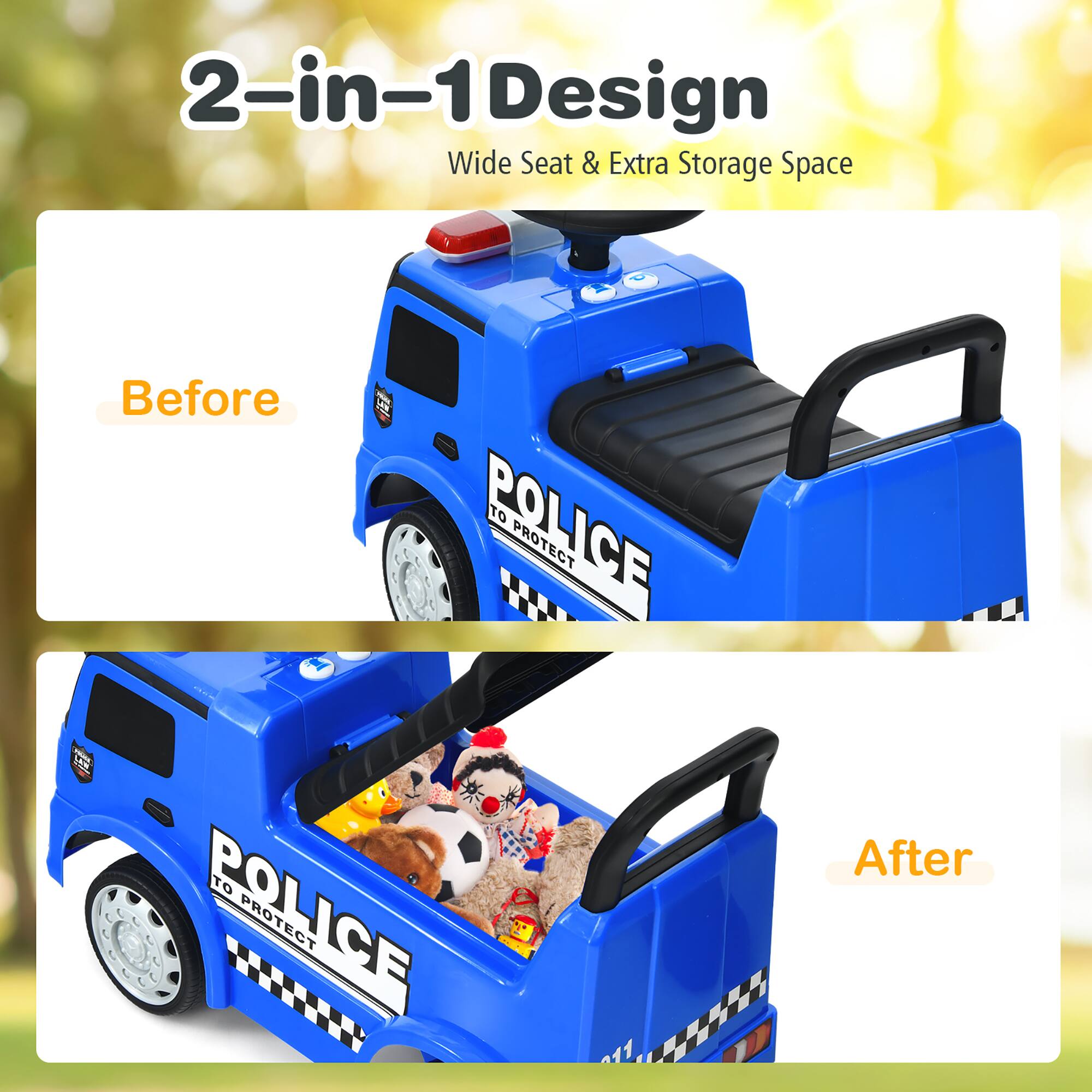 2-in-1 Design  
Wide Seat & Extra Storage Space  

Before  

After