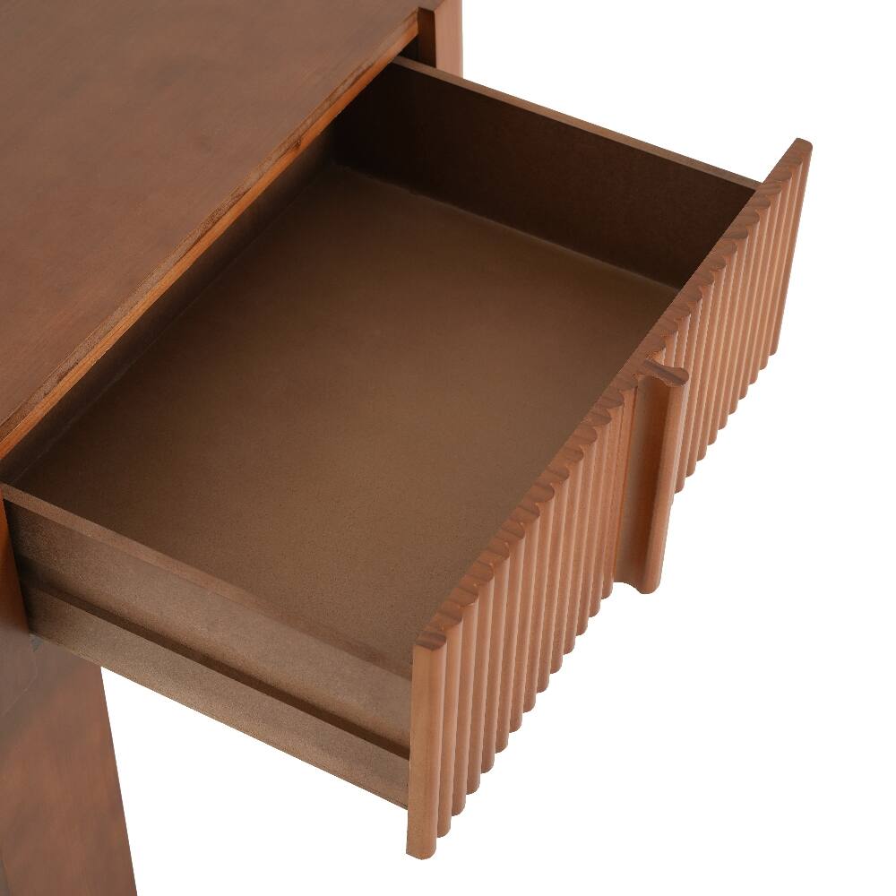 Alt View 7. Loheer - Loheer Wood End Table with Drawer Mid-Century Side Table Walnut Nightstand Fluted Accent Table for Living Room Bedroom - Walnut.