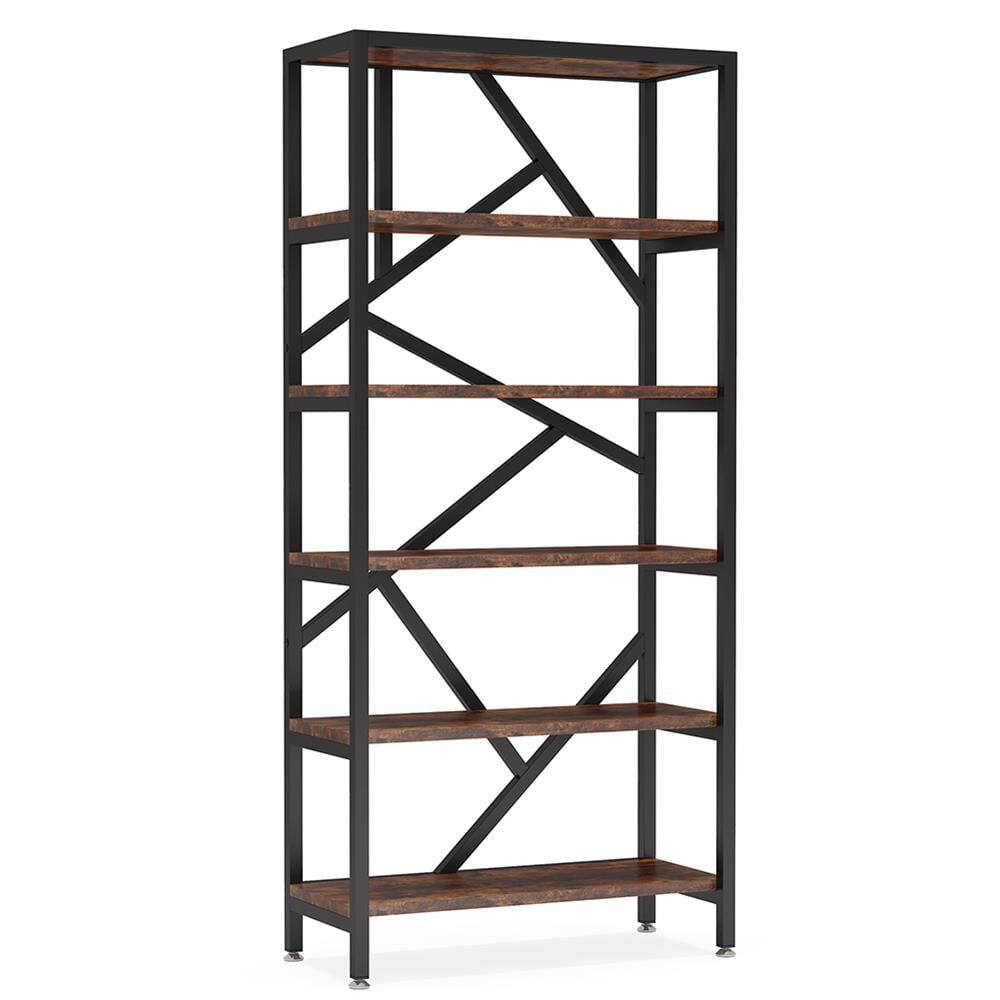 Left. Kadyn - Kadyn Bookshelf, Storage Shelf, Bookcase,71" Bookshelf, Industrial Etagere Bookcase 6 Shelf Display Rack, Black - Brown.