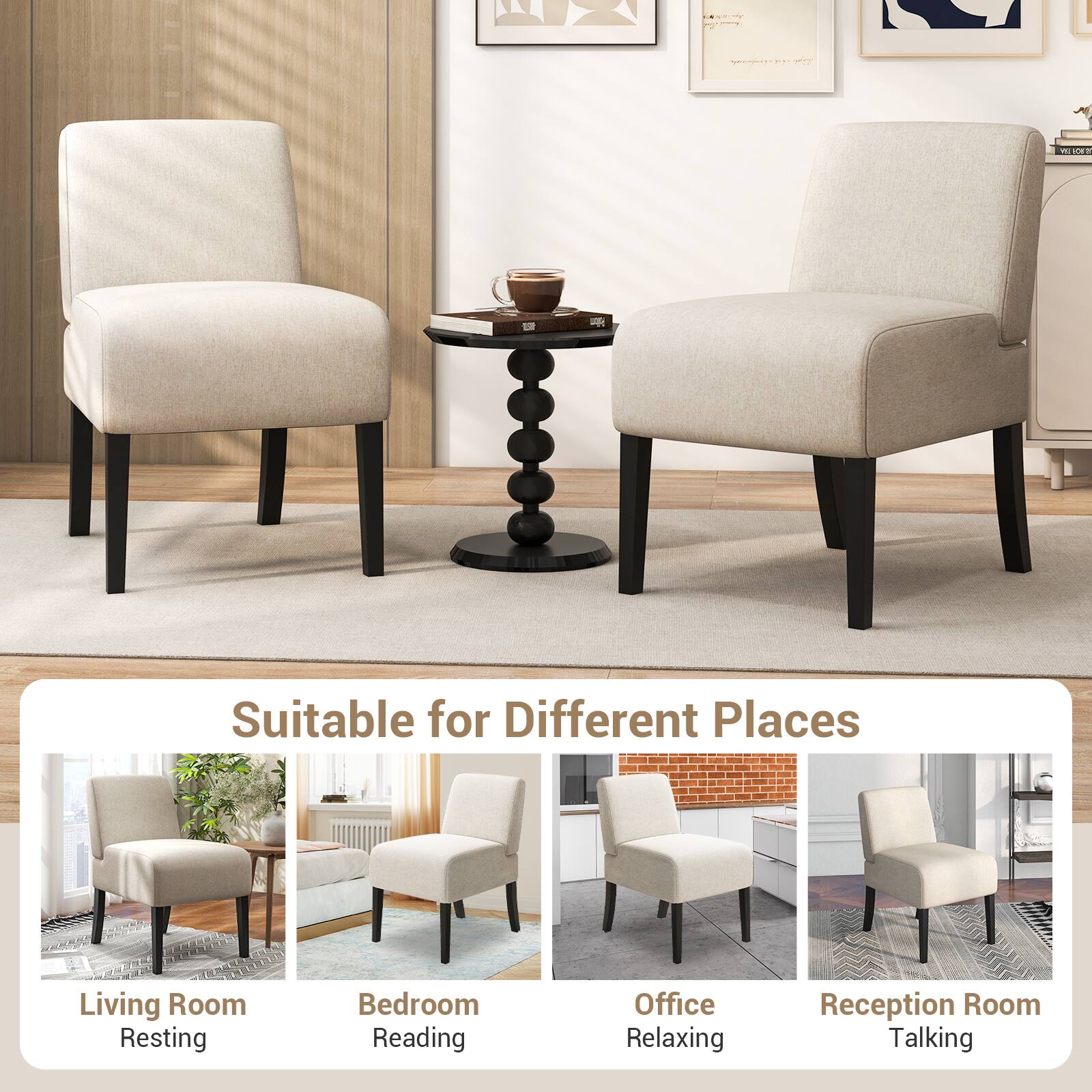 c y d MLEEE = Suitable for Different Places

Living Room Resting
Bedroom Reading
Office Relaxing
Reception Room Talking