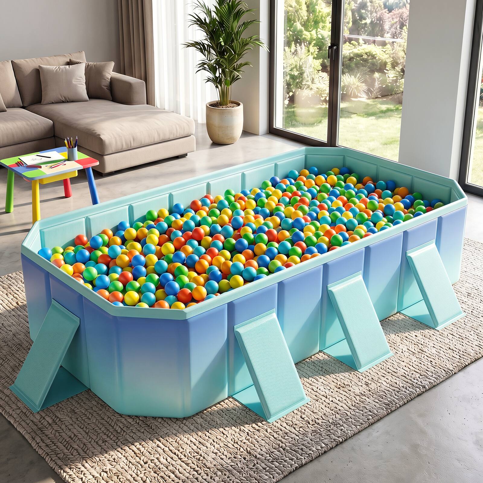 Alt View 4. Costway - Costway Non-Inflatable Swimming Pool, Around Ground Pool with 24 Wall Panels & 8 Support Gradient + Green - Gradient + Green.