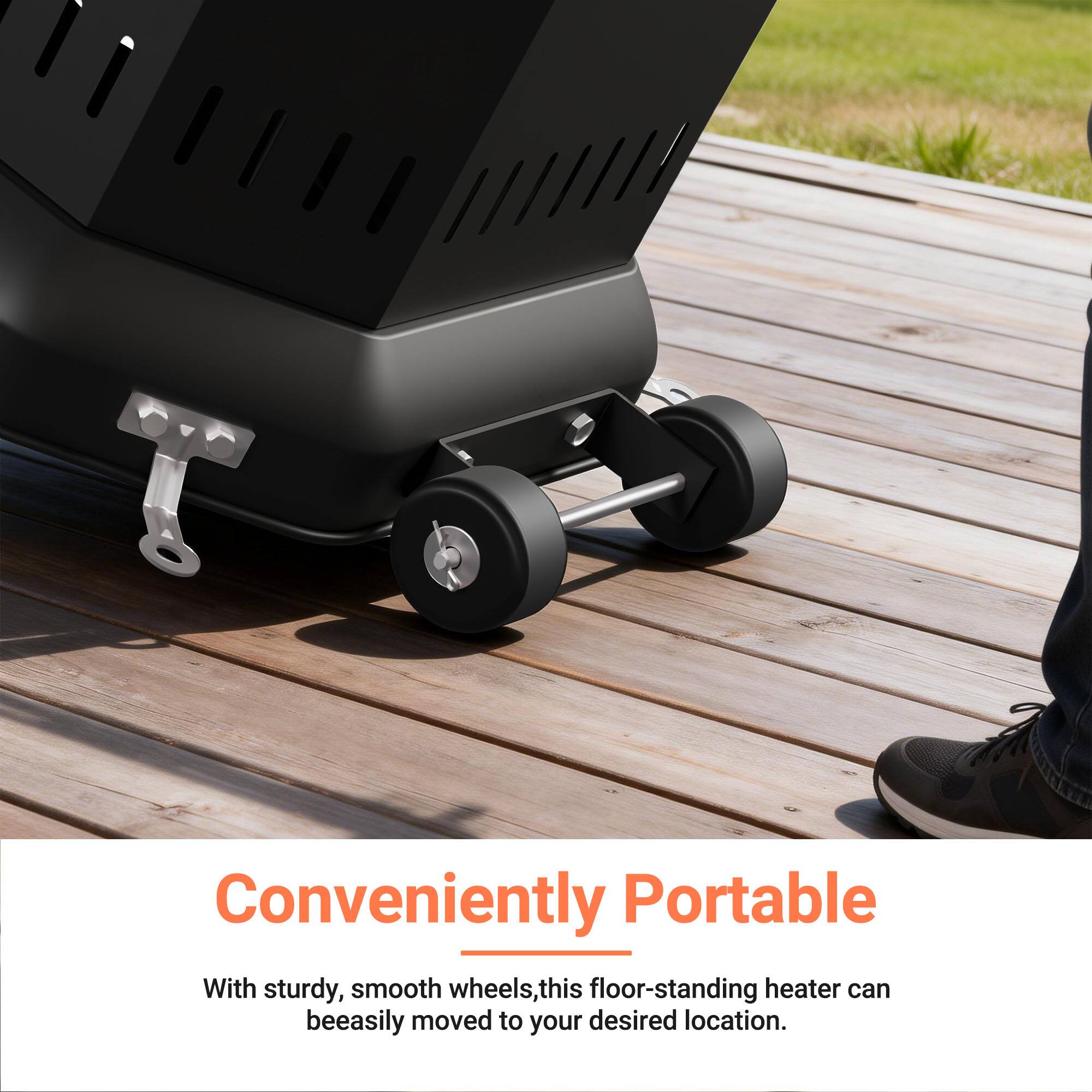 Conveniently Portable

With sturdy, smooth wheels, this floor-standing heater can be easily moved to your desired location.