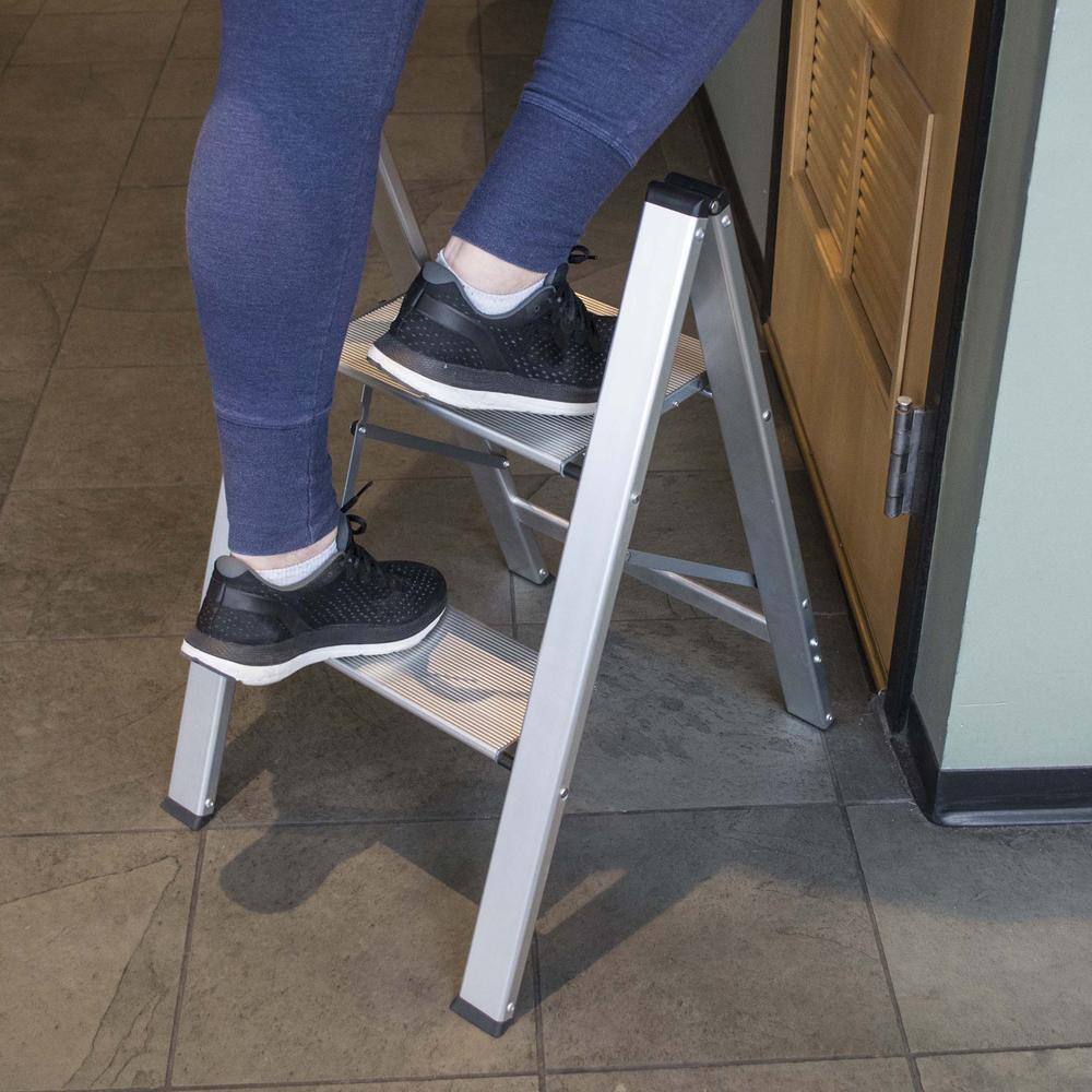 Alt View 3. AmeriHome - Ultra Slim Aluminum Two Step Folding Utility Step Ladder - Silver.