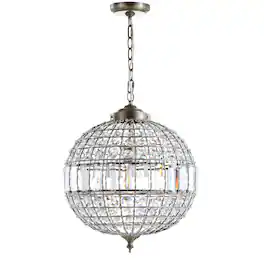 Jonathan Y - Georgina 16" Crystal/Metal LED Pendant, Antique Brass - Antique Brass/Clear