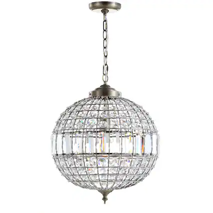 Front. Jonathan Y - Georgina 16" Crystal/Metal LED Pendant, Antique Brass - Antique Brass/Clear.