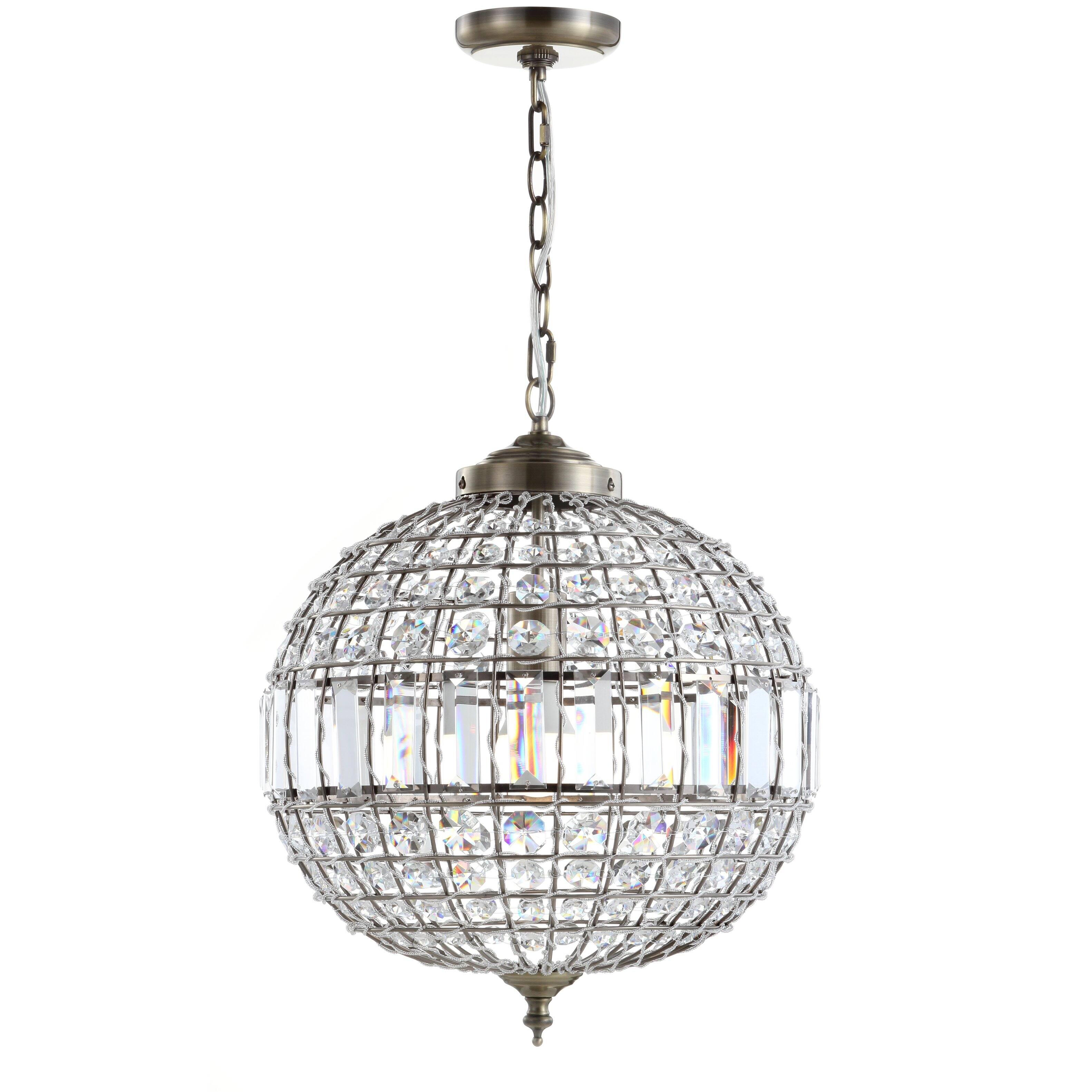 Front. Jonathan Y - Georgina 16" Crystal/Metal LED Pendant, Antique Brass - Antique Brass/Clear.