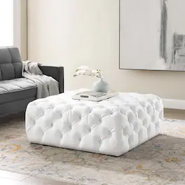 Amour Tufted Button Large Square Faux Leather Ottoman by Modway - EEI-3773-WHI
