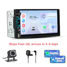Junsun - Wireless carplay Android Auto Universal Car Stereo Radio Touchscreen Player Bluetooth 7" 2Din Microphone + Rear Camera - Black