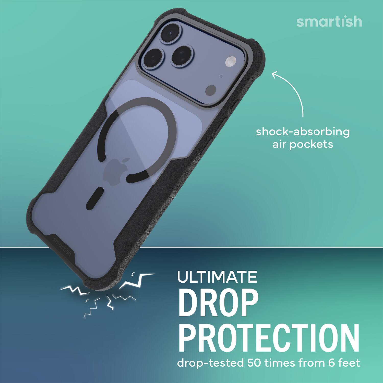 smartish shock-absorbing air pockets smartish ULTIMATE DROP PROTECTION drop-tested 50 times from 6 feet