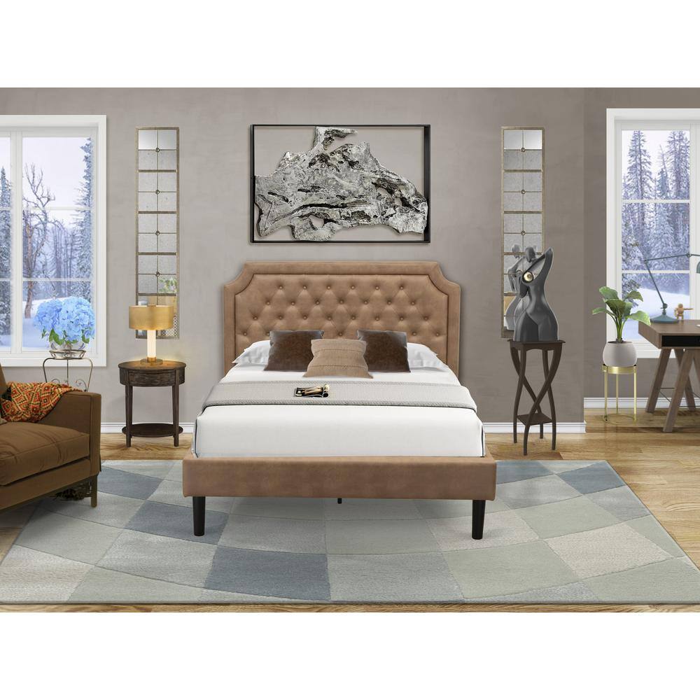 Alt View 4. East West Furniture - GB28F-1HI07 2-Pc Bedroom Furniture Set with Full Bed and Distressed Jacobean Small End Table - Brown Faux Leather and - Brown.