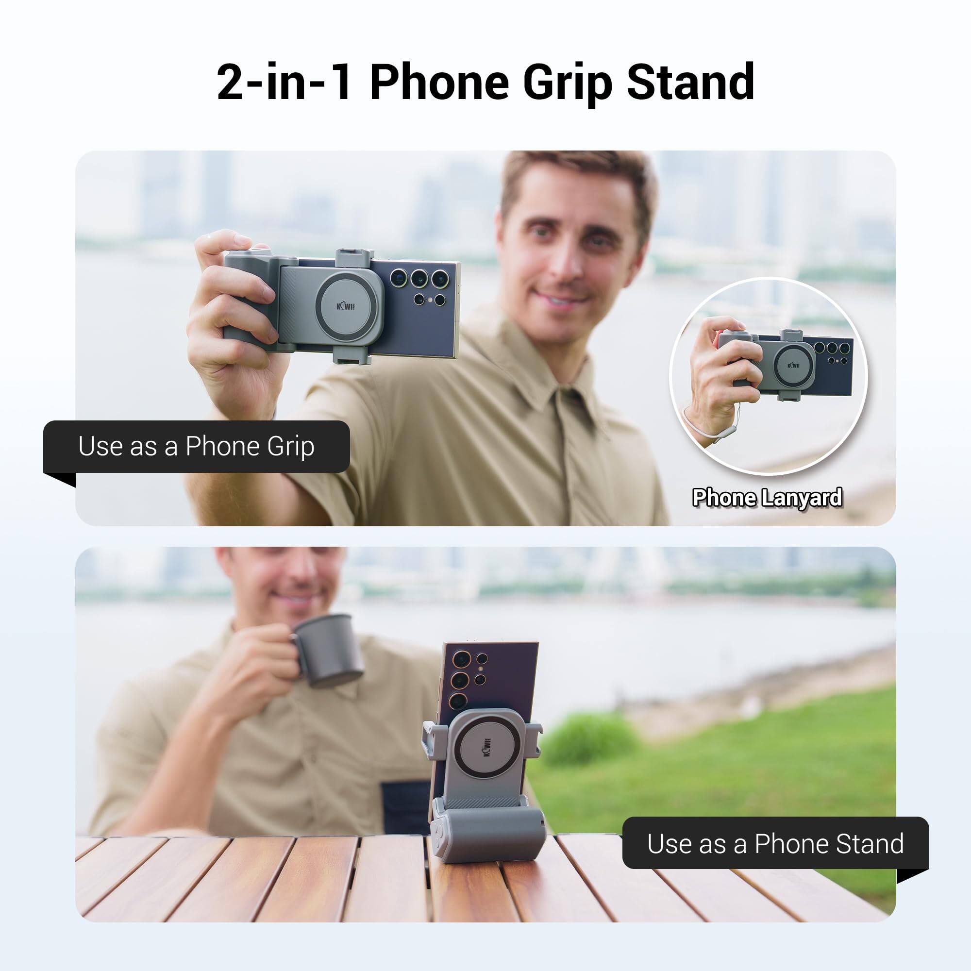 2-in-1 Phone Grip Stand

- Use as a Phone Grip
- Phone Lanyard
- Use as a Phone Stand