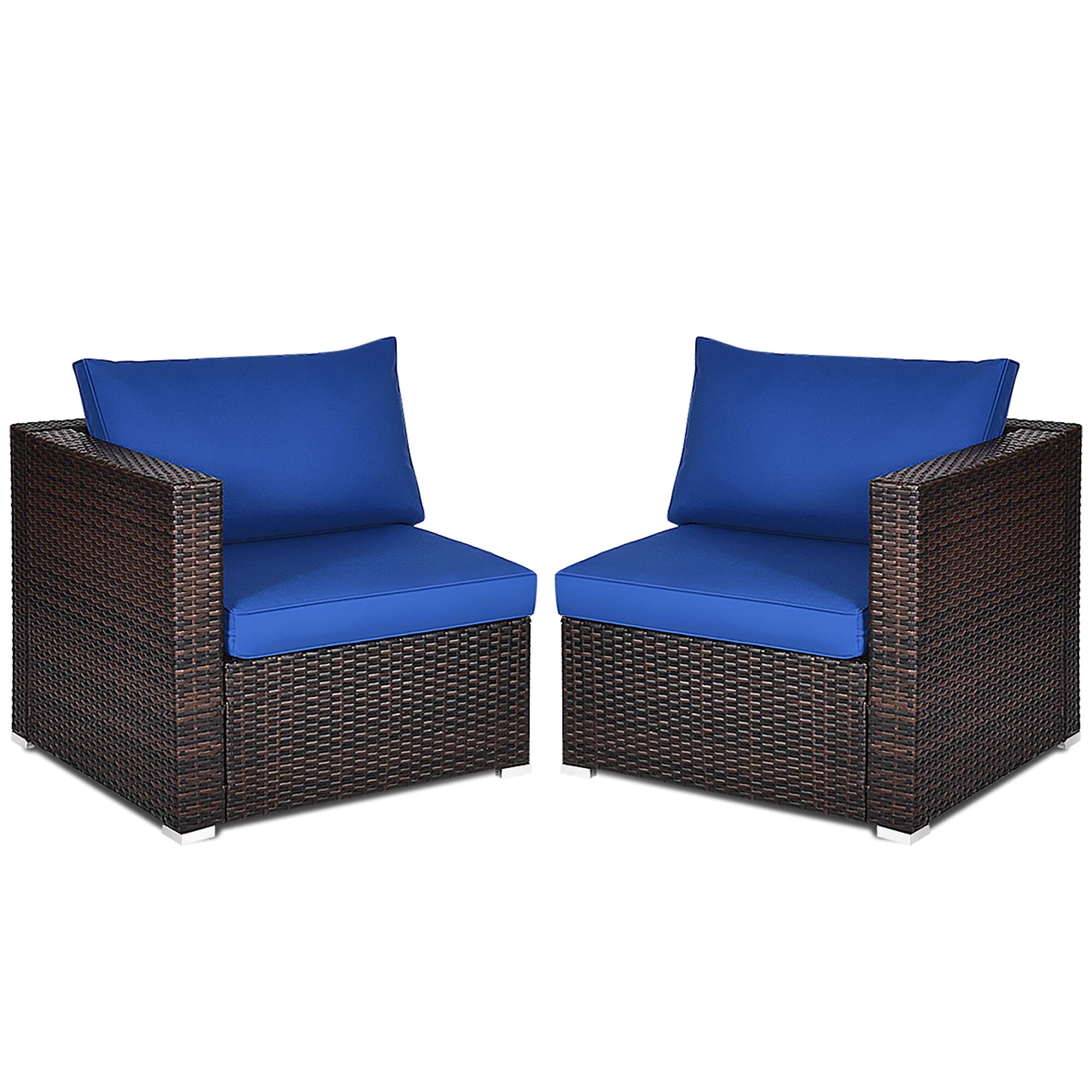 Alt View 6. Costway - Costway 2PCS Patio Rattan Corner Sofa Sectional Furniture Navy Cushion - blue & brown.