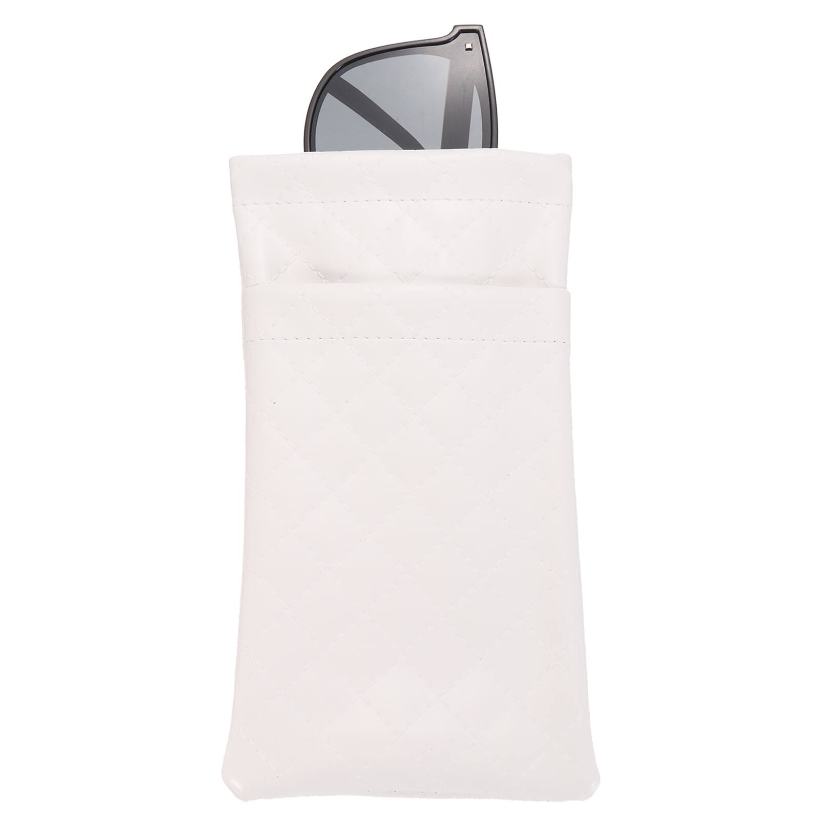 Front. Unique Bargains - 1pc PU Leather Double Squeeze Top Eyeglass Pouch, Soft Travel Case Organizer for Men/Women Sunglasses - White.