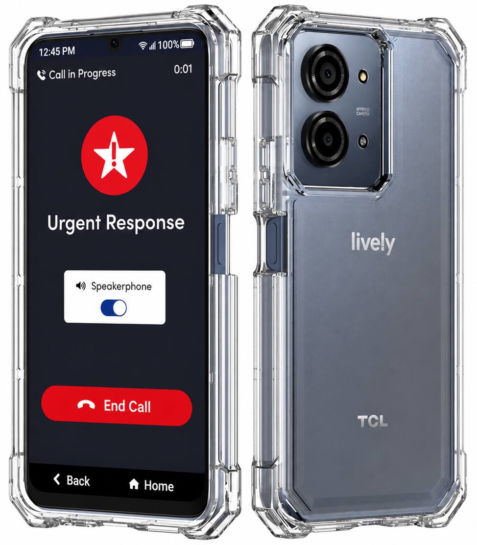 12:45 PM Call in Progress  
100% 0:01  
HYBRID CAMERA  
Urgent Response  
lively  
Speakerphone  
End Call  
TCL  
Back  
Home