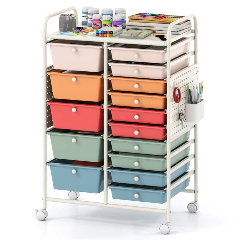 WELLFOR - 15-Drawer Rolling Storage Cart with Metal Tabletop and Pegboard, Scrapbook Paper Office School Organizer - Macaron price history on PriceWatchPro