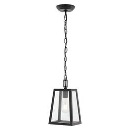 Jonathan Y - Glendale 6.75" 1-Light Farmhouse Industrial Iron/Glass Outdoor LED Pendant - Black/Clear