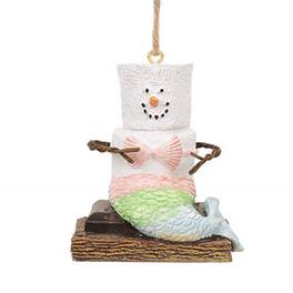 Ganz - Smores Marshmallow Snowman Mermaid Christmas Tree Ornament 2.4 inch - White