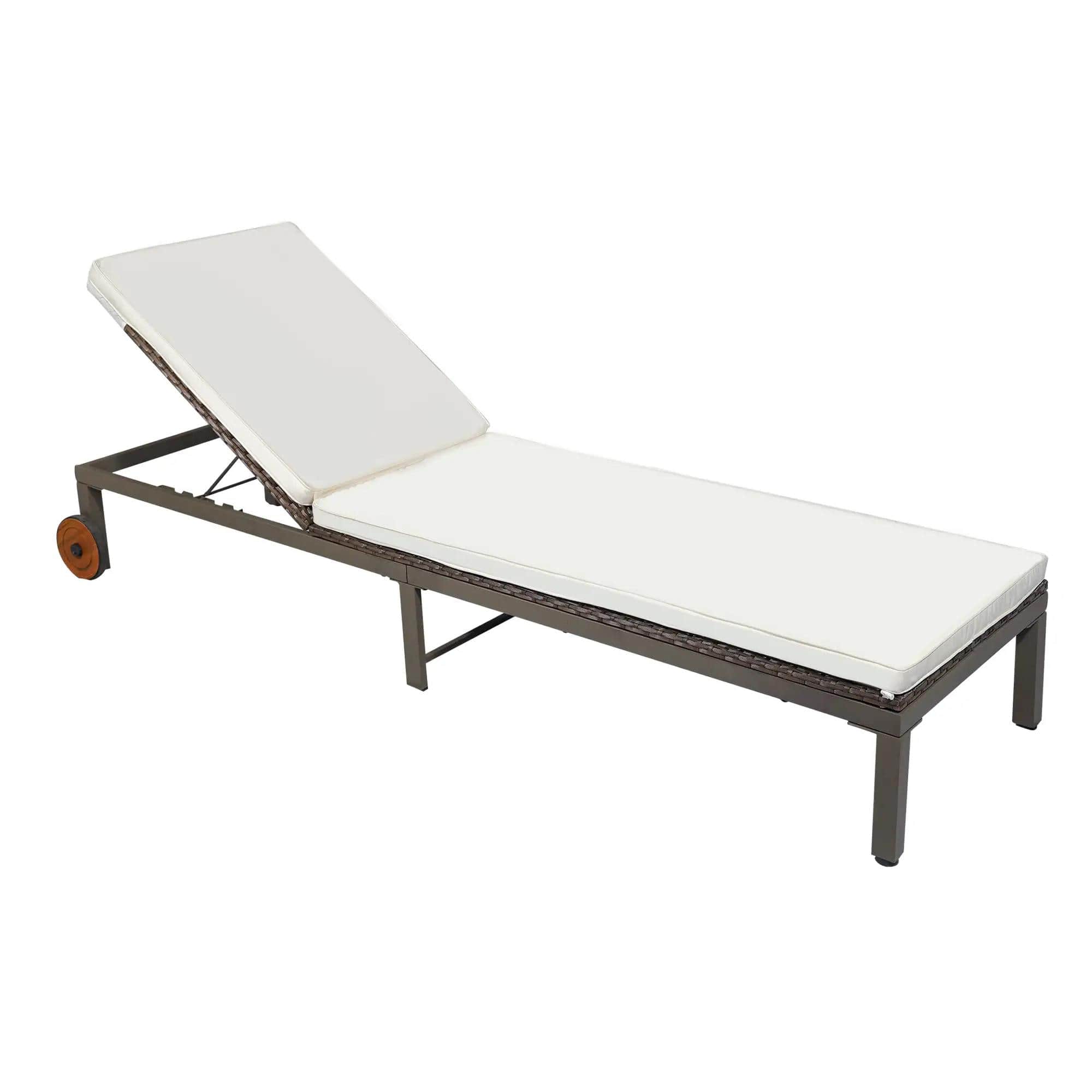 Resenkos - Patio Wicker Chaise Lounge, Adjustable Backrest & Cushions Set, Rattan Sun Lounger - Cream White