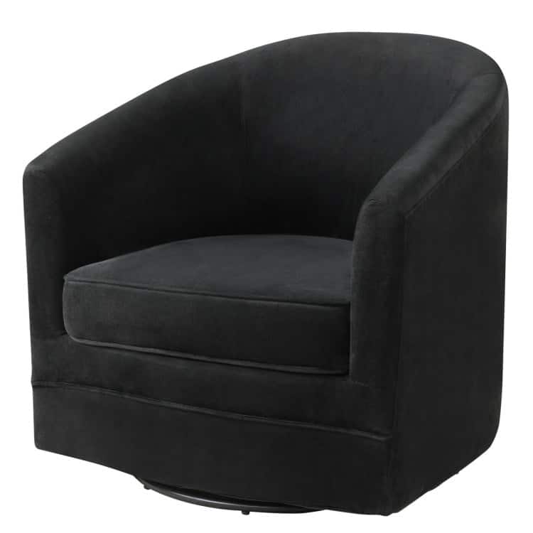 Kadyn - Assembly Accent Chair with 360-Degree Swivel Metal Base, Fabric Lazy Chair Large Accent Chair for Living Room - Black