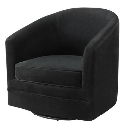 Front. Kadyn - Assembly Accent Chair with 360-Degree Swivel Metal Base, Fabric Lazy Chair Large Accent Chair for Living Room - Black.