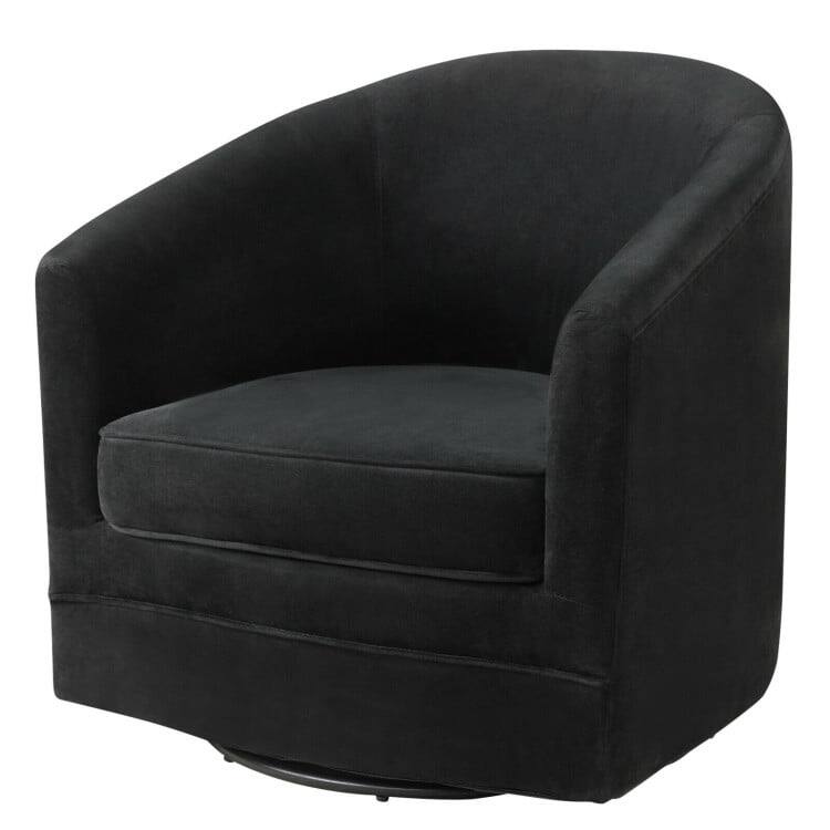 Front. Kadyn - Assembly Accent Chair with 360-Degree Swivel Metal Base, Fabric Lazy Chair Large Accent Chair for Living Room - Black.