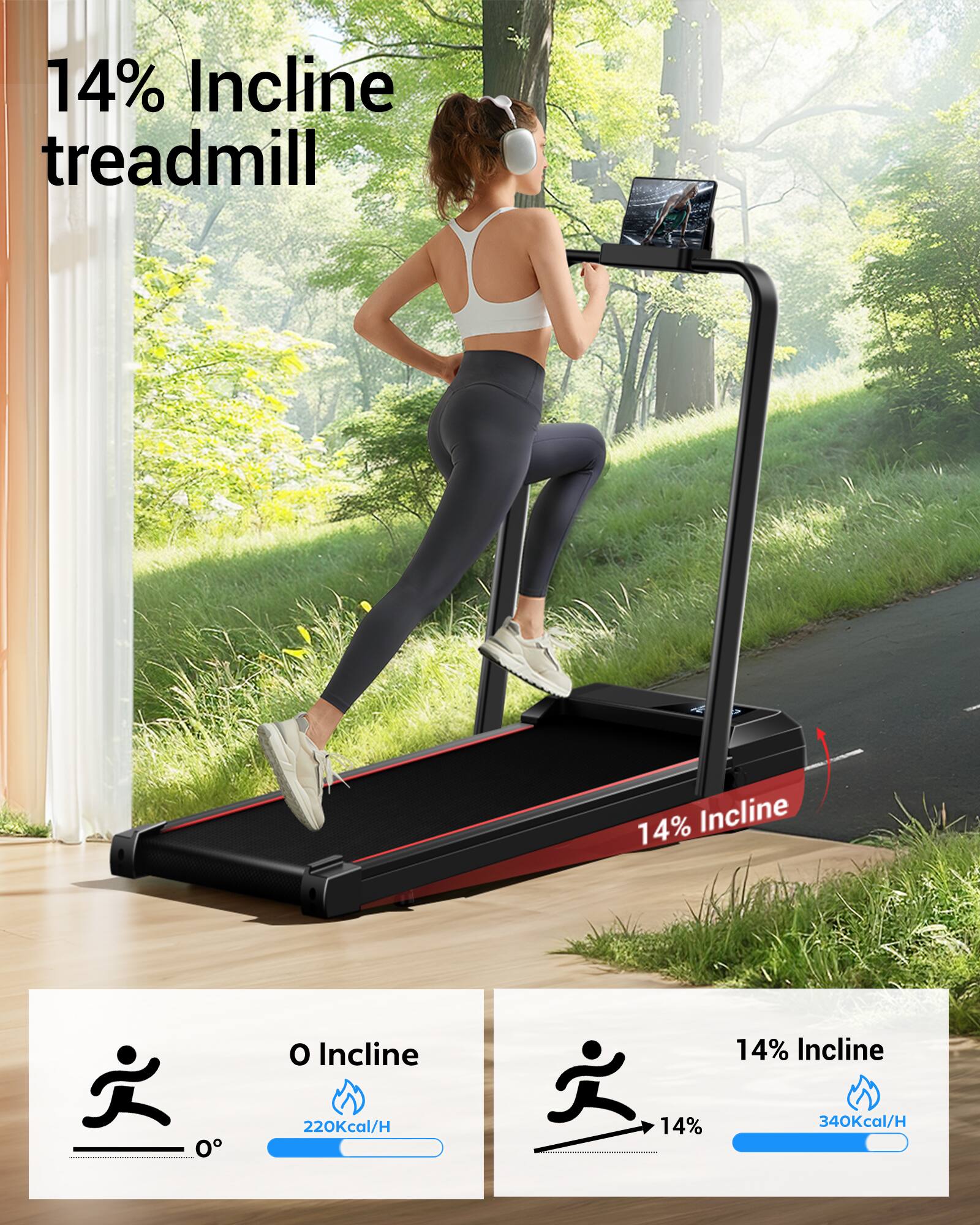 14% Incline treadmill

0 Incline
0°
220Kcal/H

14% Incline
14%
340Kcal/H