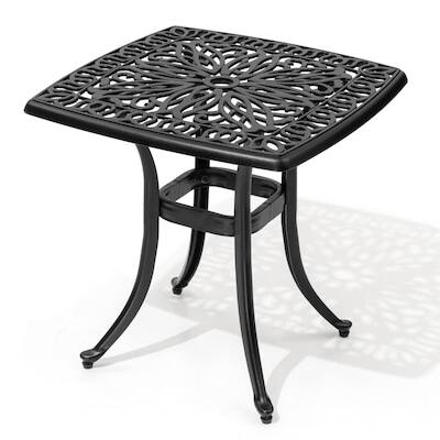 Angle. Crestlive Products - Crestlive Products 20in Cast Aluminum Patio Coffee Side Square Outdoor Bistro Table 21.06inWx21.06inL Umbrella Hole - Black.