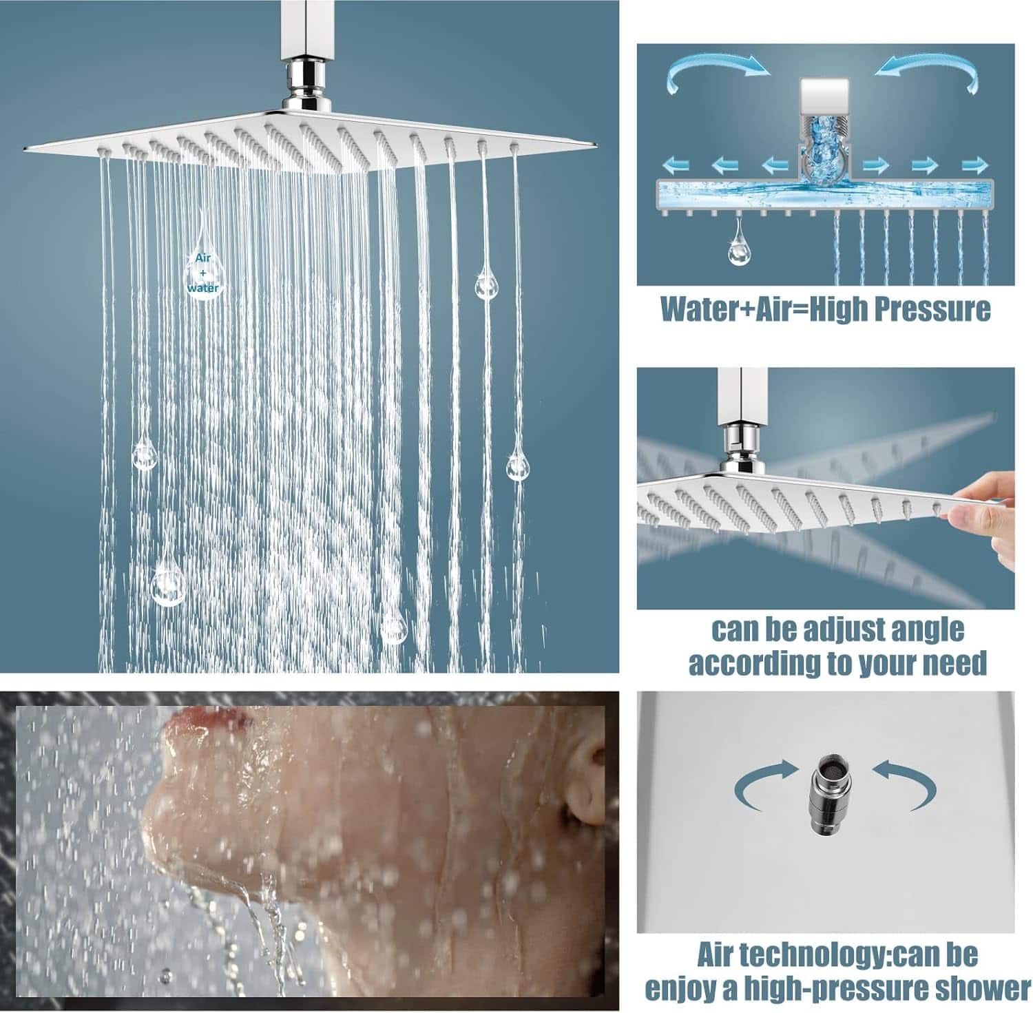 Air + Water = High Pressure can be adjusted according to your need. Air technology: can be enjoyed as a high-pressure shower.