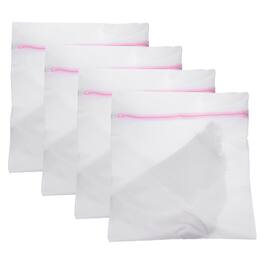 Unique Bargains - 4pcs Mesh Laundry Bags with Zipper Fine Net for Delicates 20x24 Inch for Travel Clothes, Bathroom, Dorm and Bras - Pink