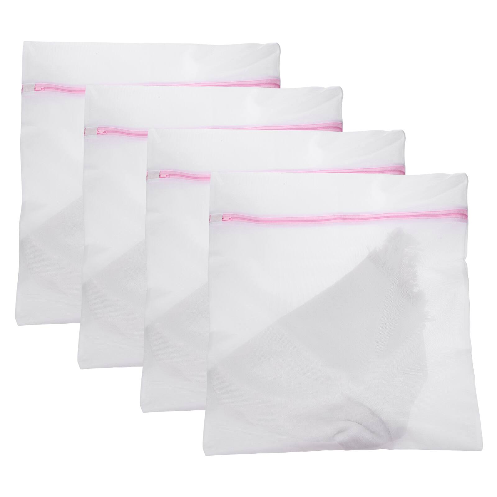 Front. Unique Bargains - 4pcs Mesh Laundry Bags with Zipper Fine Net for Delicates 20x24 Inch for Travel Clothes, Bathroom, Dorm and Bras - Pink.