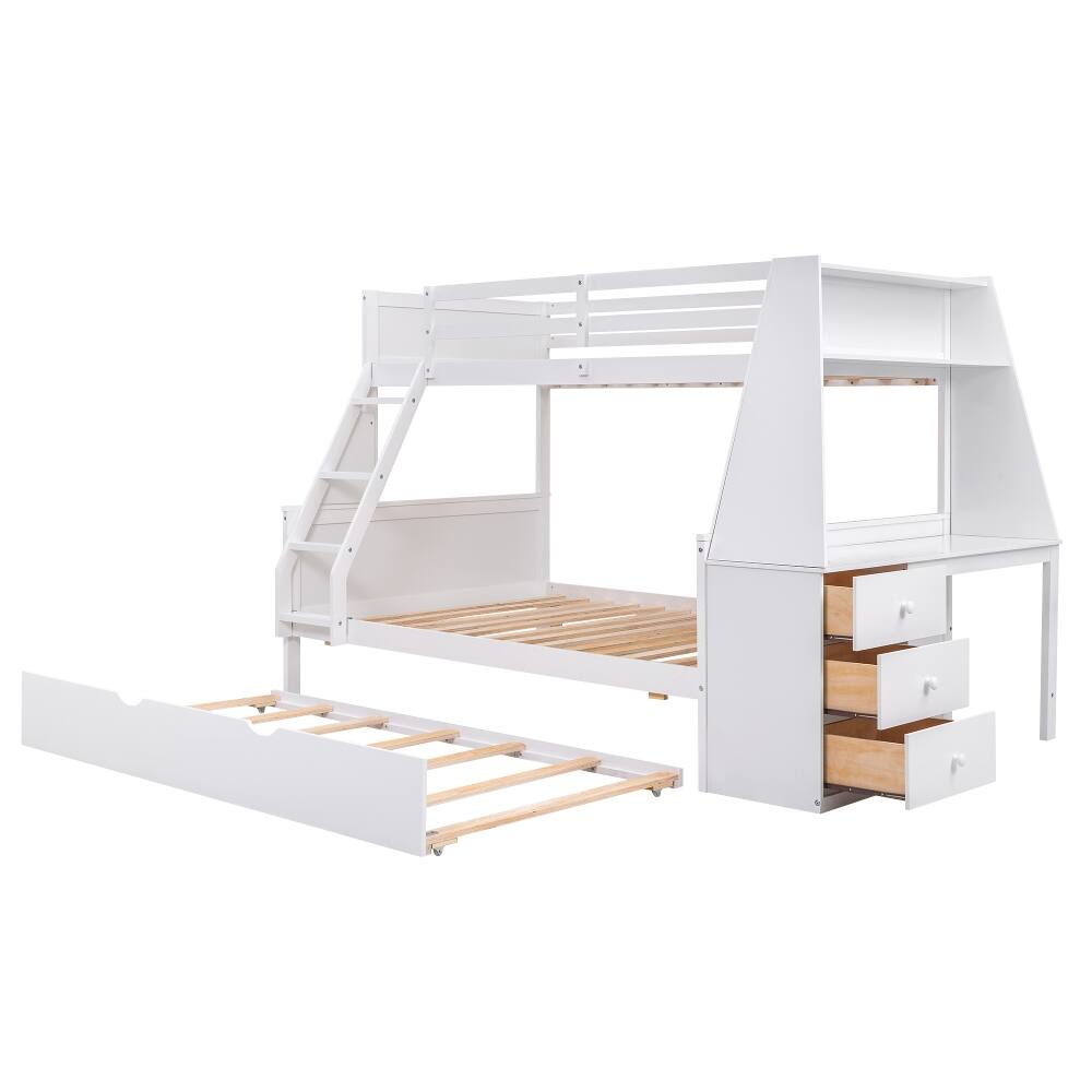 Alt View 3. Loheer - Loheer Twin Over Full Bunk Bed with Trundle Desk Storage White - White.